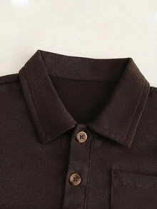 SHEIN 2件組兒童小男孩休閒可愛百搭卡通小馬圖案 Polo 衫與卡其色短褲針織套裝，適合學校、花園、海灘、生日，春夏季秋季穿著 - 咖啡棕 - 查看 4
