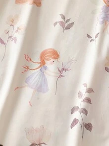 Genkimix Kids 女童幼兒簡約時尚粉灰配色可愛卡通羊印花圖案2件組短袖長版睡袍家居服 - 彩色 - 查看 7