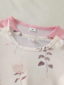 Genkimix Kids 女童幼兒簡約時尚粉灰配色可愛卡通羊印花圖案2件組短袖長版睡袍家居服 - 彩色 - 查看 4
