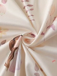 Genkimix Kids 女童幼兒簡約時尚粉灰配色可愛卡通羊印花圖案2件組短袖長版睡袍家居服 - 彩色 - 查看 8