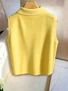 Franclia Women's Casual Elegant Knitted Collared Striped Vest - Yellow - View 2