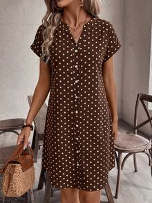 EMERY ROSE Women's Simple Versatile Polka Dot Print Button Dress - Multicolor - View 4