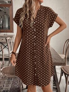 EMERY ROSE Women's Simple Versatile Polka Dot Print Button Dress - Multicolor - View 7