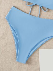 Swim Mod 2026 Special Fabric Spring/Summer Women's Halter Backless Tie Vacation Light Blue Side High Cut 2 Pieces Bikini Swimwear - Baby Blue - View 7