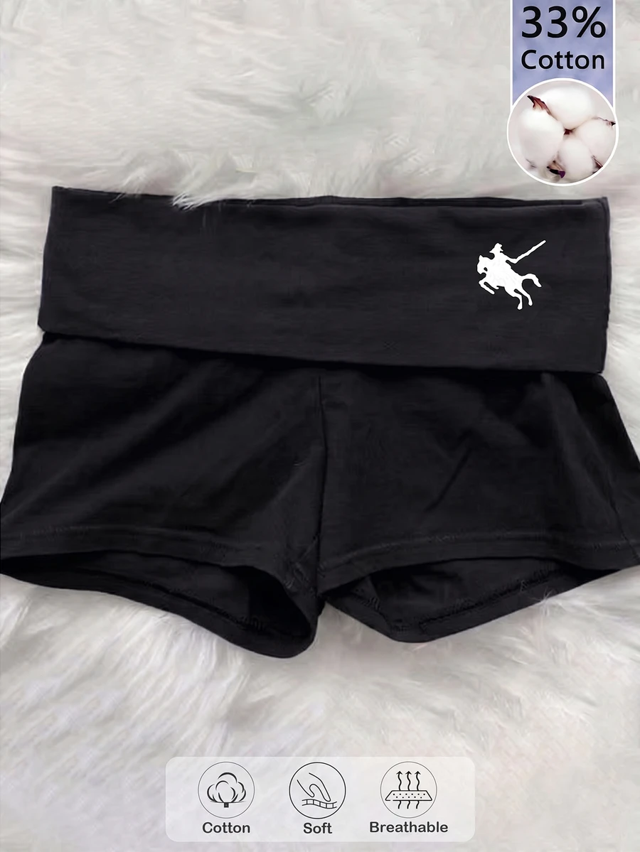SHEIN Sparklyn 少女夏季運動休閒寬鬆健身運動瑜伽緊身短款印花折腰緊身褲 健身房運動穿搭 白色與黑色