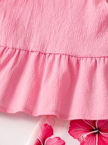 SHEIN Young Girls Summer Printed Camisole Top + Wide Leg Pants 2 Pieces Set, Sweet And Cute, Suitable For 4-7Y, 7th Birthday Brown White Cherry - Multicolor - View 5