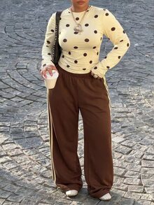Muchica Polka Dot Casual Plus Size Women's T-Shirt Fall - Multicolor - View 6