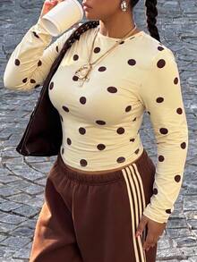 Muchica Polka Dot Casual Plus Size Women's T-Shirt Fall - Multicolor - View 4