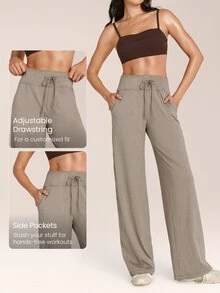 GLOWMODE 30" CloudKnit Soft Life Pants Wide-Leg Adjustable Drawstring Waist Side Slip Pockets Relaxed Fit Joggers Daily Casual Street Wear - Khaki - View 4