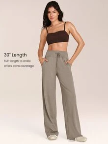 GLOWMODE 30" CloudKnit Soft Life Pants Wide-Leg Adjustable Drawstring Waist Side Slip Pockets Relaxed Fit Joggers Daily Casual Street Wear - Khaki - View 5