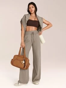 GLOWMODE 30" CloudKnit Soft Life Pants Wide-Leg Adjustable Drawstring Waist Side Slip Pockets Relaxed Fit Joggers Daily Casual Street Wear - Khaki - View 8