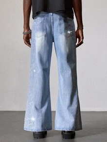 ROMWE MEN Men's Casual Versatile Daily Travel Denim Jeans With Pocket And Button - Blue - View 3