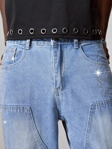 ROMWE MEN Men's Casual Versatile Daily Travel Denim Jeans With Pocket And Button - Blue - View 5