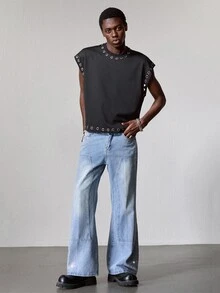 ROMWE MEN Men's Casual Versatile Daily Travel Denim Jeans With Pocket And Button - Blue - View 8