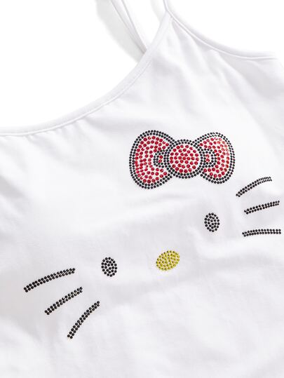 HELLO KITTY AND FRIENDS | ROMWE Y2K Muster Strass Schwarz & Weiß Camisole 2-teiliges Set (mit gepolsterten Cups)
