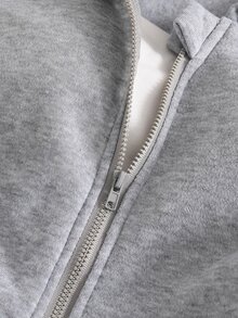 SHEIN 秋冬女款連帽拉鍊外套 街頭風圖案休閒混搭 運動衫 長袖 刷毛 針織面料 校園灰 - 灰色 - 查看 6