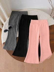 SHEIN Genkimix Kids 3pcs/Set Girls Basic Black, Dark Grey & Pink High Waist Flare Pants, Suitable For Autumn/Winter Daily Wear - Multicolor - View 2