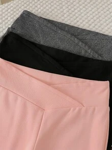 SHEIN Genkimix Kids 3pcs/Set Girls Basic Black, Dark Grey & Pink High Waist Flare Pants, Suitable For Autumn/Winter Daily Wear - Multicolor - View 3