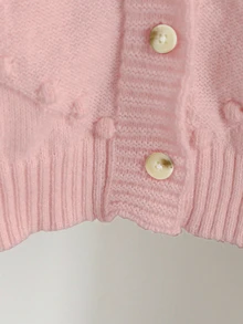 SHEIN Vintaside Kids 女童秋冬時尚極簡特製針織長袖開襟毛衣 - 粉色 - 查看 5