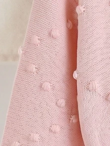 SHEIN Vintaside Kids 女童秋冬時尚極簡特製針織長袖開襟毛衣 - 粉色 - 查看 3