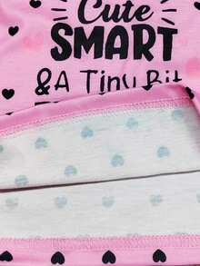SHEIN Playful Pals 2 件套女婴休闲可爱字母和波尔卡圆点图案圆领短袖 T 恤和牛仔短裤套装，夏季 - 粉色 - 查看 8