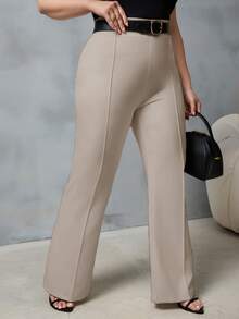 EURMUSE Plus High Waist Flare Leg Suit Pants - Cream - View 3