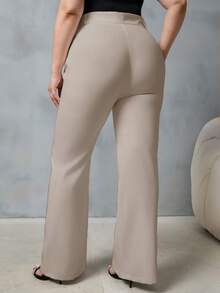 EURMUSE Plus High Waist Flare Leg Suit Pants - Cream - View 2