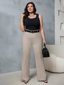 EURMUSE Plus High Waist Flare Leg Suit Pants - Cream - View 4
