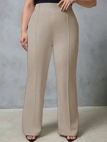 EURMUSE Plus High Waist Flare Leg Suit Pants - Cream - View 7