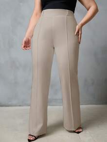 EURMUSE Plus High Waist Flare Leg Suit Pants - Cream - View 5