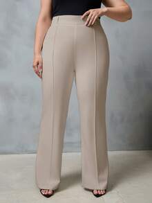 EURMUSE Plus High Waist Flare Leg Suit Pants - Cream - View 1