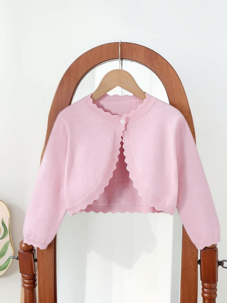 SHEIN Elladie kids Young Girl Fashion Sweet Button Long Sleeve Knit Cardigan Autumn Fall - Pink - View 1