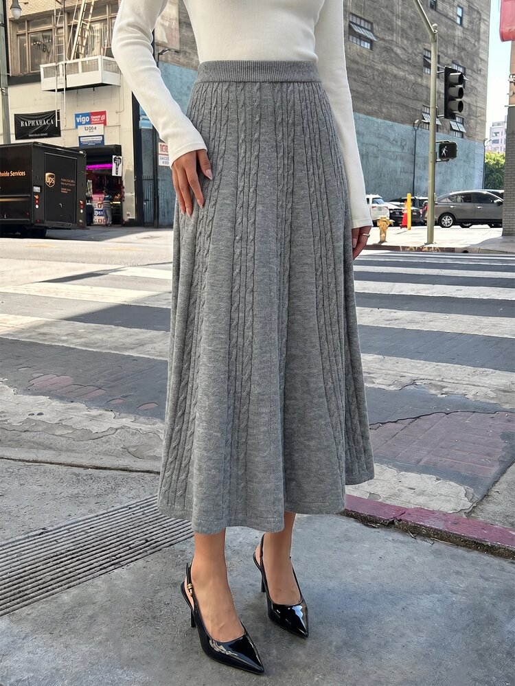 Chiquease Women's Casual Solid Color Knitted Skirt, Autumn And Winter - Grey - View 5