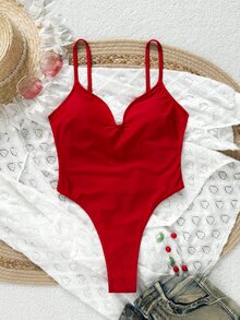 SHEIN Swim 1pc Backless Halter Women One-Piece Swimsuit Summer - Red - View 4
