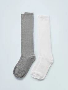 Softvol 两双日式薄纱中筒袜，黑、白、灰三色，Y2K风格，舒适保暖 - 彩色 - 查看 1