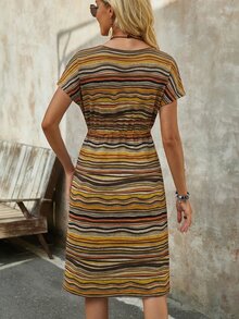 EMERY ROSE Women's Round Neck Colorblock Casual Boho Party Vacation Mid-Length Dress Black And Yellow Summer - Multicolor - View 2