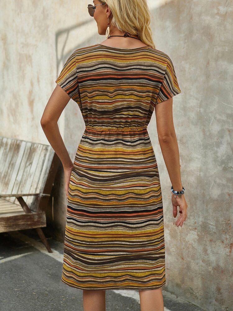 EMERY ROSE Women's Round Neck Colorblock Casual Boho Party Vacation Mid-Length Dress Black And Yellow Summer - Multicolor - View 2