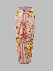 Swim Oasis South American Coconut Tree Pink Green Floral Placement Print Premium One-Piece Beach Vacation Suit For Women - Multicolor - View 6