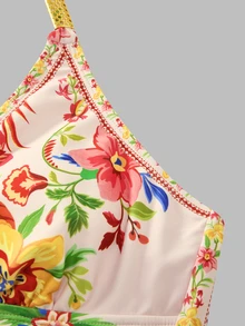 Swim Oasis South American Coconut Tree Pink Green Floral Placement Print Premium One-Piece Beach Vacation Suit For Women - Multicolor - View 8