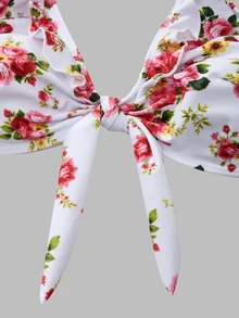 Swim Oasis 26SS Summer Maternity 3 PiecesSwimwear Set, Suitable For Summer Beach Vacation, Floral Ruffle Trim Decor, Bow Swimwear With Multi-Layer Skirt Set - Multicolor - View 6