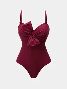 Swim Oasis 26SS Spring/Summer Solid Color Casual Sexy Vacation One-Piece Swimsuit For Women, Includes Cover-Up Skirt Beach Party Burgundy - Red - View 7