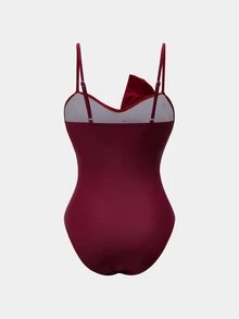 Swim Oasis 26SS Spring/Summer Solid Color Casual Sexy Vacation One-Piece Swimsuit For Women, Includes Cover-Up Skirt Beach Party Burgundy - Red - View 6