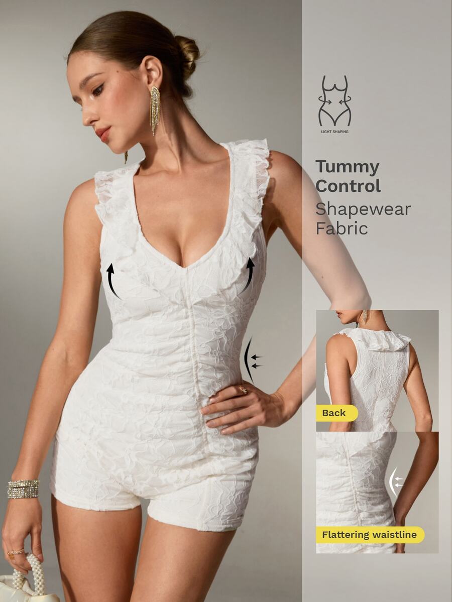 Nuvra White Summer Elegant Romantic Seductive Party Going Out Night Women's Jumpsuit Fitted Elastic Bodycon Off-Shoulder Swimwear For Holiday Beach Cruise - Beige - View 1