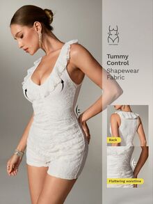 Nuvra White Summer Elegant Romantic Seductive Party Going Out Night Women's Jumpsuit Fitted Elastic Bodycon Off-Shoulder Swimwear For Holiday Beach Cruise - Beige - View 8