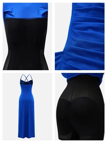 Nuvra Women's Royal Blue Summer Elegant Party Night Backless Midi Dress, Spaghetti Strap Slit Thigh Built In Bra Sculpted Silhouette Bodycon Maxi Dress - Royal Blue - View 14