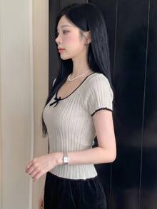 DAZY 女款素色休閒百搭日常穿著針織上衣 夏季 - 綠色 - 查看 1