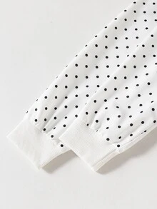 SHEIN Sparklyn Tween Girls Gray Knit Long Sleeve Polka Dot Print Short Baseball Zip Up Jacket, Thin Autumn Style, Casual, Back To School, Outfit - Black and White - View 4