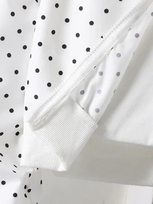 SHEIN Sparklyn Tween Girls Gray Knit Long Sleeve Polka Dot Print Short Baseball Zip Up Jacket, Thin Autumn Style, Casual, Back To School, Outfit - Black and White - View 6