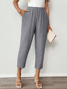 EMERY ROSE Women's Casual Commuter Solid Color Tapered Pants Work Trousers Women Summer Fall Teacher Business Office Linen Grey - Grey - View 9