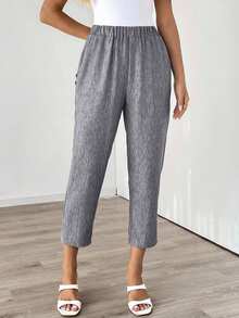 EMERY ROSE Women's Casual Commuter Solid Color Tapered Pants Work Trousers Women Summer Fall Teacher Business Office Linen Grey - Grey - View 5